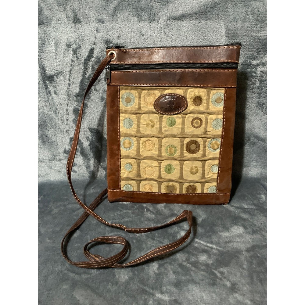 Antigua Guatemala Crossbody Bag Women Leather Fabric Geometric Brown Multi